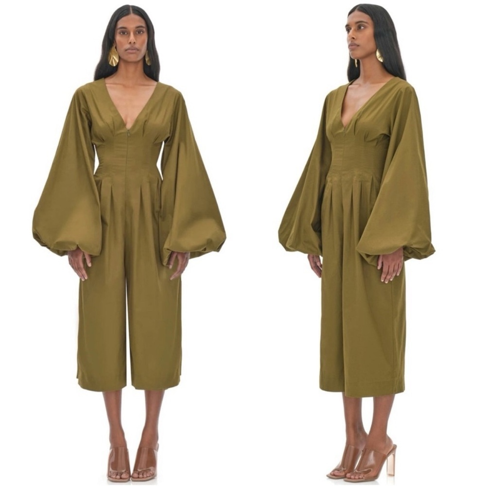 NWT Andrea lyamah Nia Culotte Cotton Wide
Leg Jumpsuit in Deep Olive Size XS